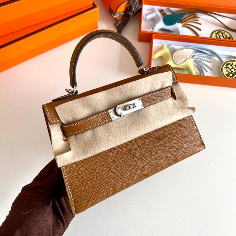Hermes Kelly Mini second-generation 22EP CK37 gold brown silver buckle